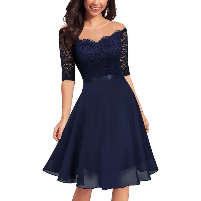 Robe Femme Chic Mousseline Dentelle Violet GOGUQ Violet Cdiscount Pret a Porter