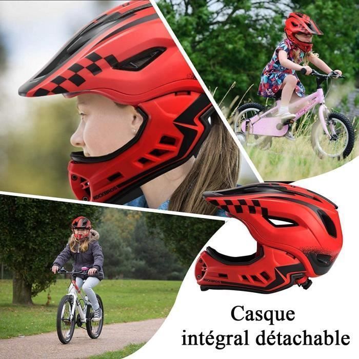 Casque Intégral Enfant BMX Vélo VTT ROCKBROS - Taille Réglable 53-58cm -  Protège-menton Amovible - Cdiscount Sport