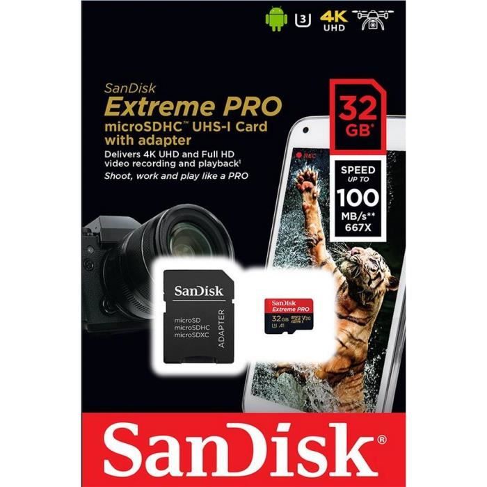 Carte Memoire microSDXC SanDisk Extreme PRO 64 Go Adaptateur SD jusqu a 100 Mo s Classe 10 U3 V30 A1 Cdiscount Appareil Photo