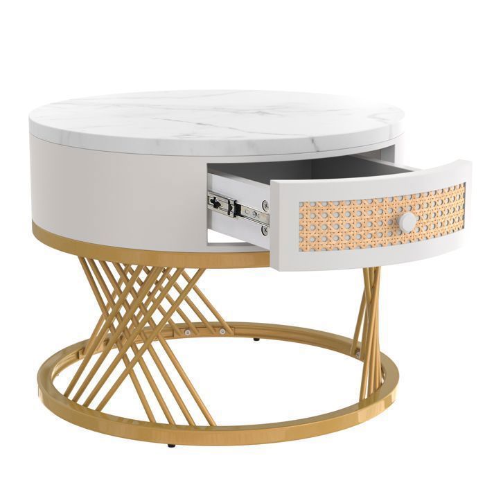 Tables Basses Gigognes Design Marbre & Métal Doré - Lot De 2 - Ovales