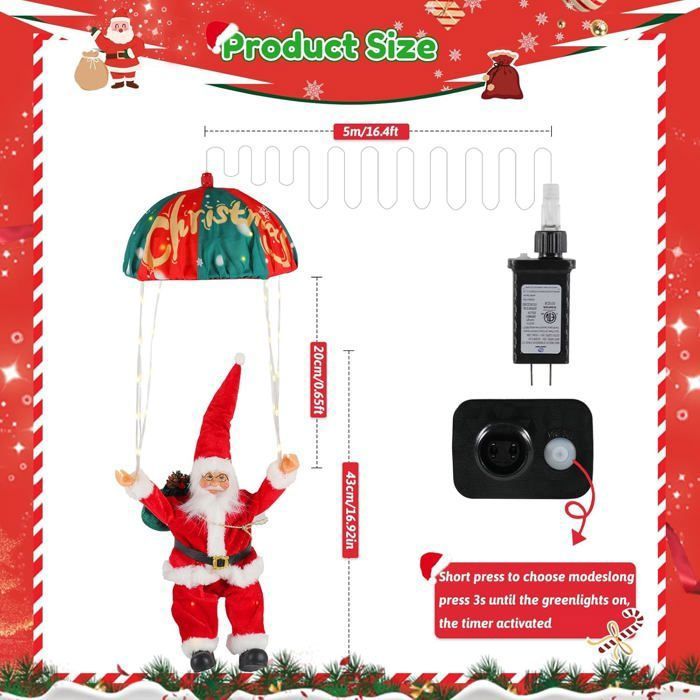 Guirlande Lumineuse Père Noël Parachute - 64 LEDs, 8 Modes, étanche IP64, Pour Intérieur/extérieur - Multicolore - 6