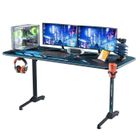 Bureau Gaming - CAROMA - 160x75x75cm - Bureau Gamer avec Tapis de Souris Complet - Porte Gobelet - Support Casque & Gaming Rack