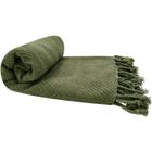 RIDEAUDISCOUNT Fouta, Jeté de Lit, Plaid 100% Coton 120 x 150 cm avec Franges Jacquard Motif Chevrons Ton sur Ton Vert Kaki 120 x 150cm