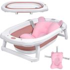 YUENFONG Baignoire Pliable pour Bébé avec Coussin de Bain Bassin de Douche Portable, Antidérapante, pour Nouveau-né, Bébés de 0 Mois+, Rose