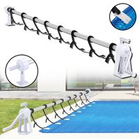 LZQ Enrouleur de piscine mobile, système d'enroulement en aluminium incluant 8 sangles de fixation, ajustable de 3 m à 5,70 m