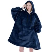 DAMILY® Plaid Pull Sweat à Manche et Capuche avec Poche – Taille Unique Adulte - Wearable Robe couvertures - Bleu