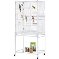 Yaheetech Cage-Volière Oiseaux avec Détable à roulettes Cage pour Perroquet Gris 65,5 x 42,5 x 136,5 cm Blanc