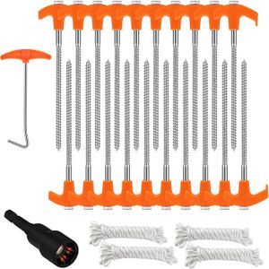 Piquets De Tente à Visser Flintronic – 20,5 Cm, Acier Galvanisé Antirouille, Avec Foret Hexagonal Et Extracteur – Lot De 10, Vert