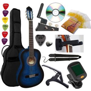 GUITARE Pack Guitare Classique 4/4 (Adulte) 9 Accessoires + Cour Vidéo et DVD (Bleu) 