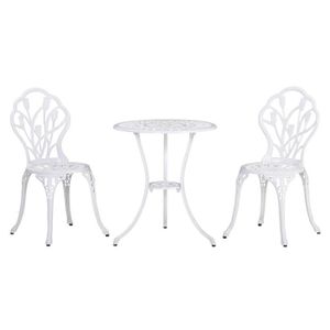 Ensemble table et chaise de jardin Ensemble salon de jardin 2 places 2 chaises + table ronde fonte d'aluminium imitation fer forgé blanc