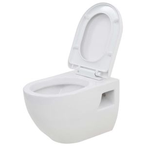 WC - TOILETTES Toilette suspendue FAR - Céramique blanche - Réservoir haut caché - Double chasse - Marque YOSOO