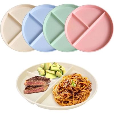 4 Pièces Assiettes Compartimentées 22cm Incassables - Assiettes Portion Contrôle Régime Micro-ondes