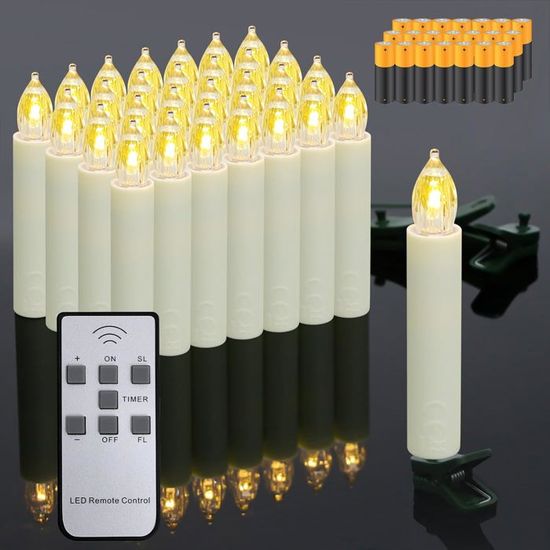 12 Bougies LED Sans Flamme Pour Sapin De Noël - Avec Pendules Flocons De Neige Et Télécommande, Piles Incluses