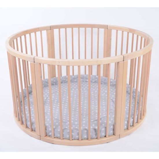 Parc Bebe Rond En Bois Vernis Naturel Atlas Uno Incluant Tapis Tour De Parc Gris A Etoiles Cdiscount Puericulture Eveil Bebe