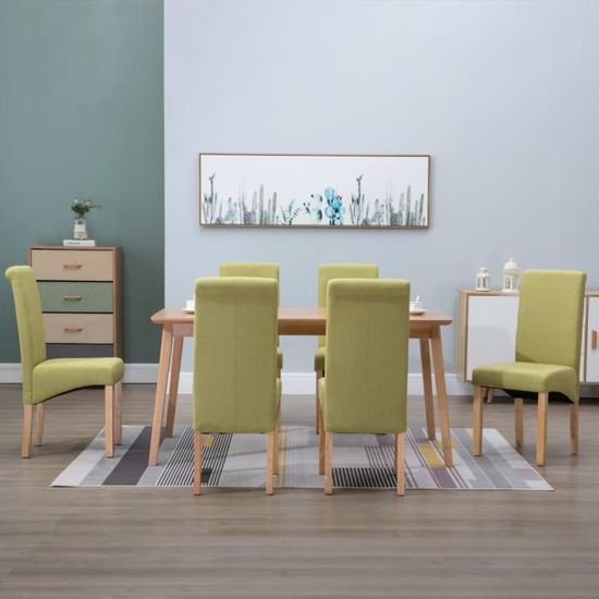 1608659© Design Rétro Scandinave Lot de 6 Chaises, Chaise de salle à manger, Salon & Salle à Manger & Cuisine, Vert Tissu