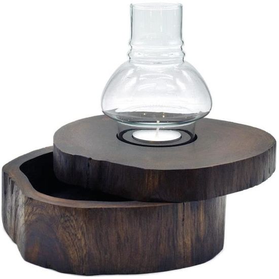 Photophore En Verre Soufflé Sur Racine De Bois Gamal - Fait Main à Bali - Unique, Couleur Brûlée Naturelle - Idée Cadeau Déco Bohème