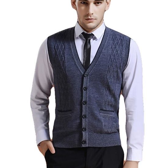 Pull Homme Sweat Gilet Cardigan Col En V Modèle Rayé FUNMOON
