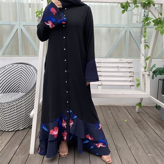Abaya/Robe De Prière Enfant Fille 2025 - Caftan Manches Longues, Imprimé Floral, Mélange Coton, Confortable