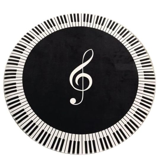Acheter Tapis rond Musique Symbole Touches de piano Noir Blanc