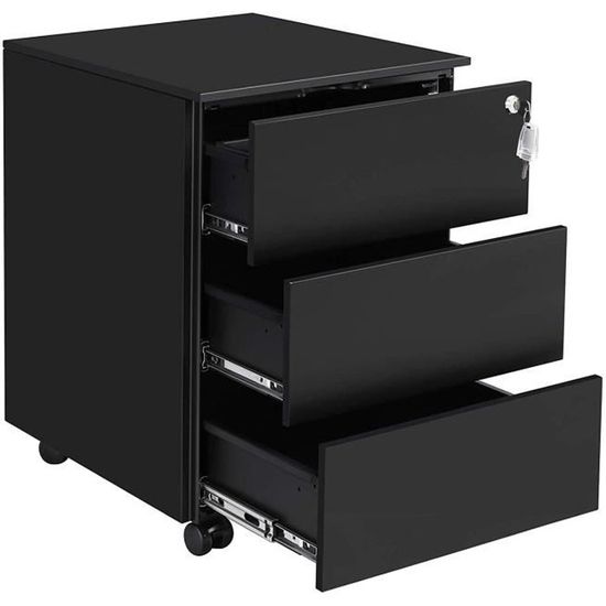 Songmics caisson de bureau mobile, verrouillable, avec 3 tiroirs, rangement  de documents, papeterie, préassemblé, pour bureau, bureau à domicile, 39 x  45 x 55 cm (l x l x h), noir mat ofc63bk OFC63BK - Conforama