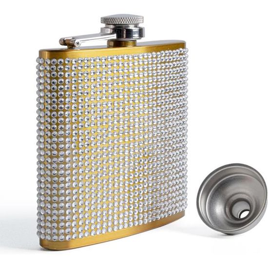 Flasque à Diamant 170ml Acier Inoxydable Avec Entonnoir - Gourde Alcool Portable Femme - Cadeau Fête & Voyage