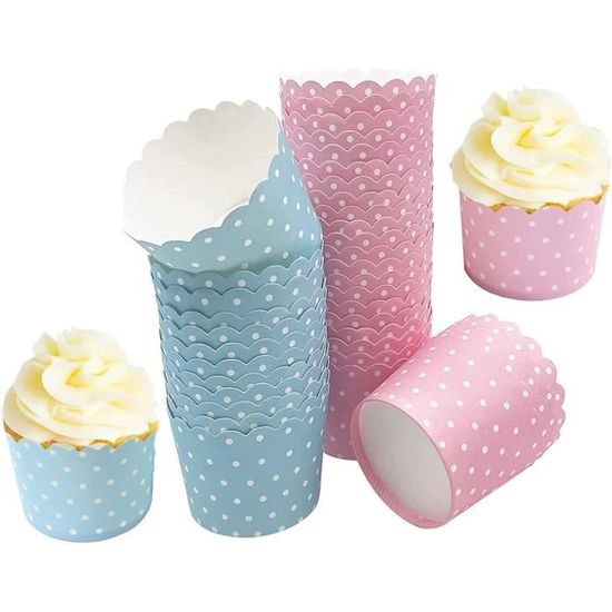 100 Caissettes Cupcake En Papier Pois Jaune Et Bleu - 5x6x4.7 Cm - Résistant à L'huile Et à La Chaleur (200°C) - Idéal Fêtes, Halloween - 3