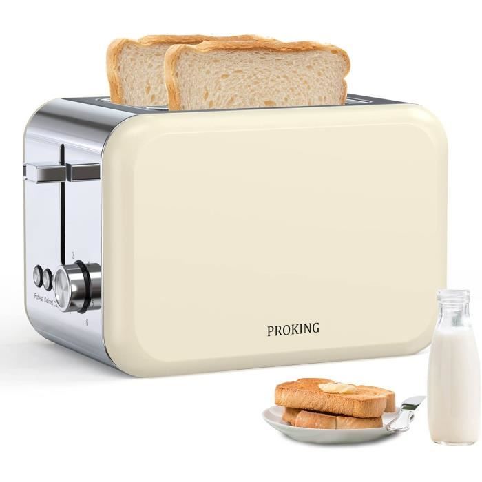 toaster grille-pain inox 2 fentes larges, 7 niveaux annuler réchauffer décongeler vintage sandwich toaster (crème)