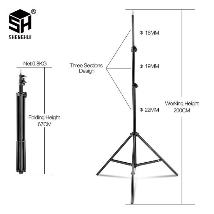 200cm - Trépied de photographie avec tête à vis 150, support de lumière réglable,pour éclairage annulaire de