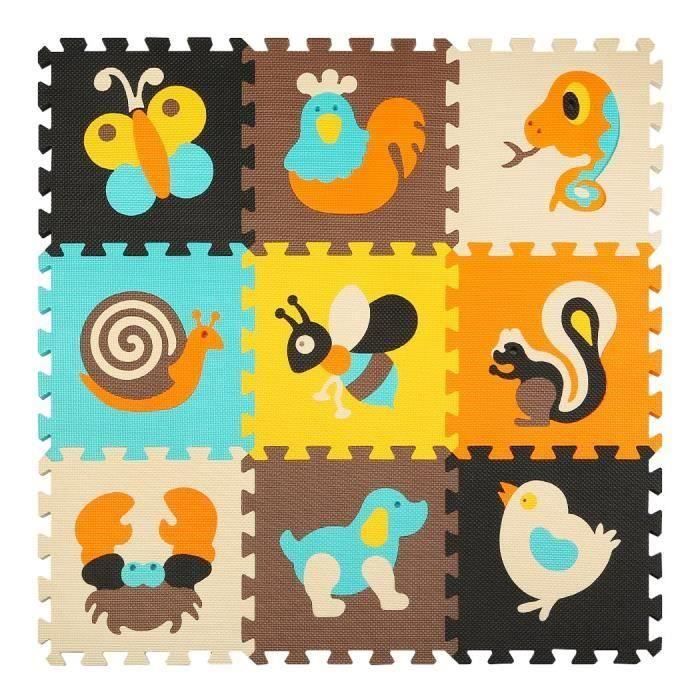 Tapis de Puzzles – Tapis de Sol épais pour l’éveil de bébé - Puzzle géant aux Motifs Animaux– dès 10 Mois(9pcs 30*1cm)