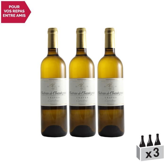Château De Chantegrive Blanc 2016 - Lot de 3x75cl - Appellation AOC Graves - Vin Blanc de Bordeaux - Cépages Sémillon, Sauvignon
