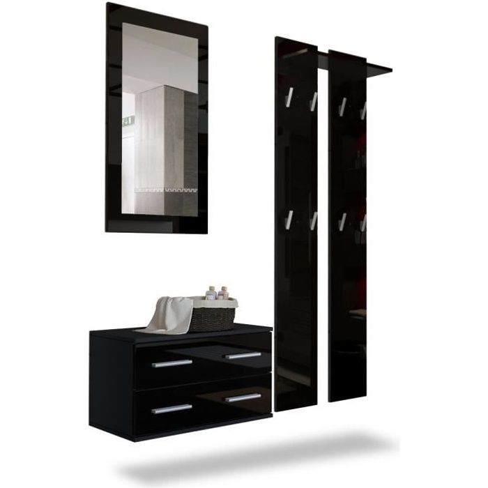 Ensemble de meubles d'entrée Kioto en Noir mat - Noir haute brillance