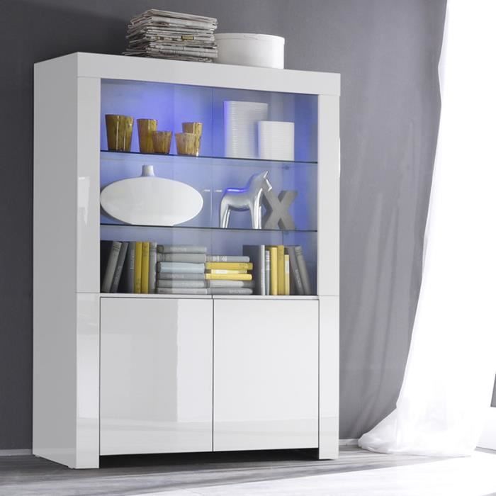 Vaisselier blanc laqué design TRIPOLI Avec éclairage