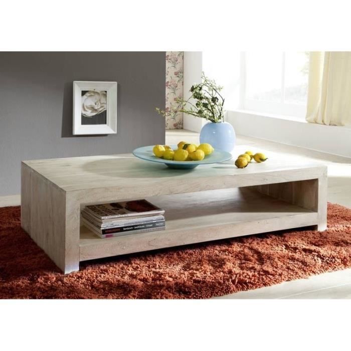 Table basse rectangulaire 135x70 cm, Bois Massif d'Acacia, Couleur Bois Blanc, NATURE WHITE #11