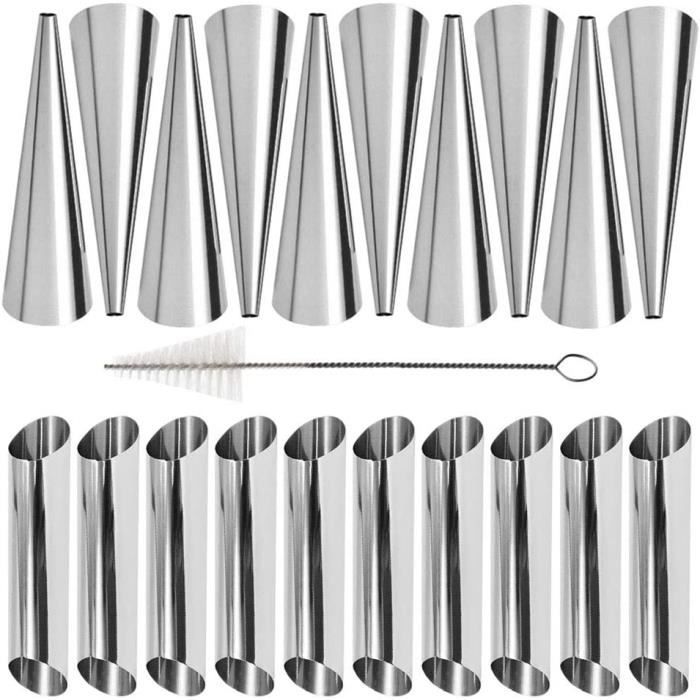 Moule de cuisson,Cannoli Moule Set,moules à Cornets Tubes à Cannoli Tube cône Crème Rouleau Moule,Acier Inoxydable avec Brosse,21PCS