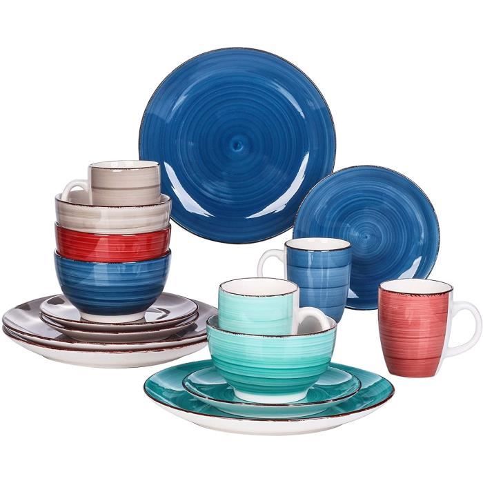 vancasso, Série Bella, Service de Table Classqiue en Porcelaine, 16 Pièces, Faïence Style Vintage Rustique