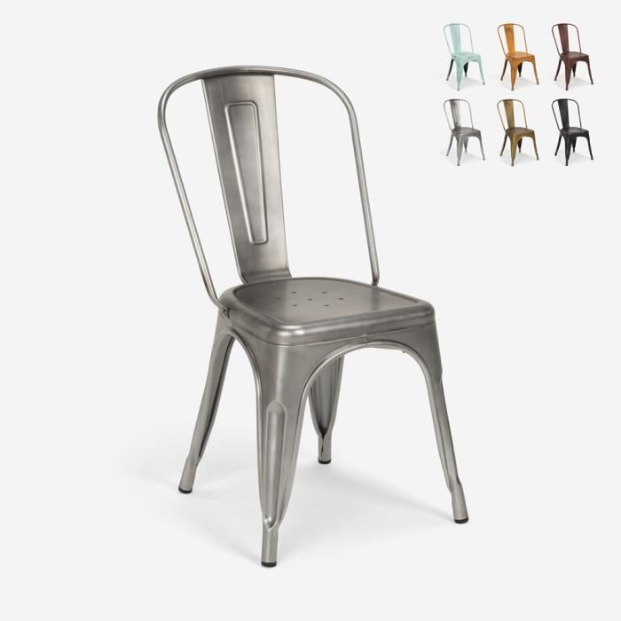 Chaises design industriel vintage en métal shabby chic style Tolix Steel Old, Couleur: Silver