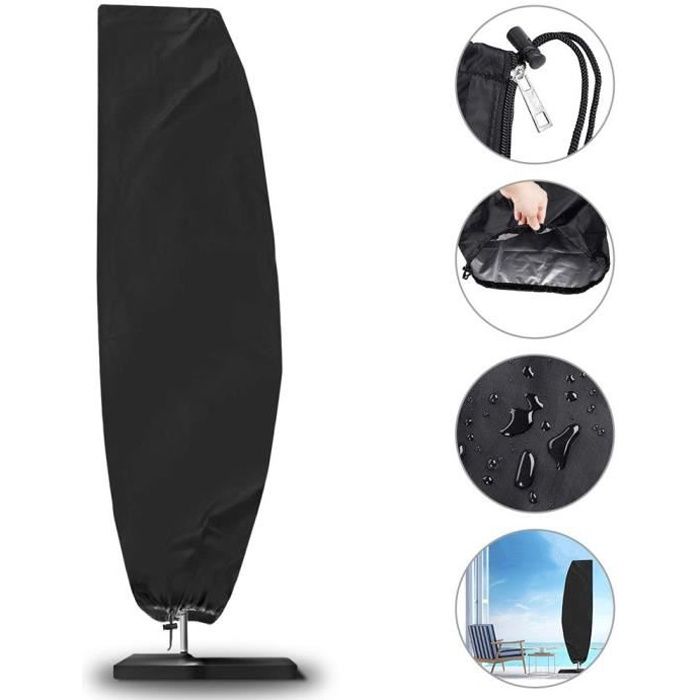 Housse de Parasol, 210D Oxford imperméable Housse de Protection pour Parasol Déporté pour Parasol de Jardin à Mât Excentré, Noir