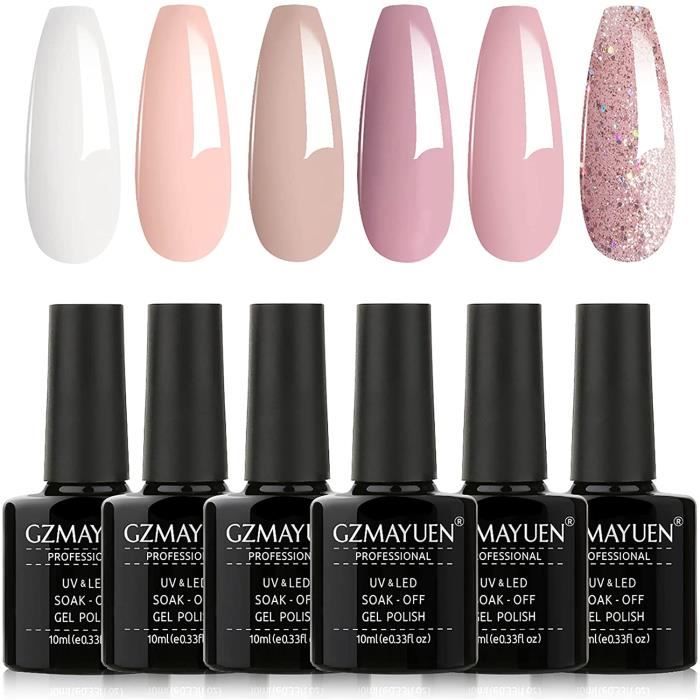 Vernis Gel Kit Vernis Semi Permanent 6 Couleurs Kit Semi Permanent Vernis Semi Permanent Pastel Vernis Blanc pour Gel Ongles,357