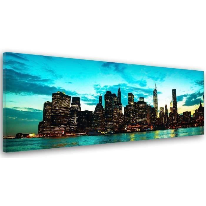 Tableau déco mural impression sur toile 40x120 VUE NEW YORK TURQUOISE NOIR