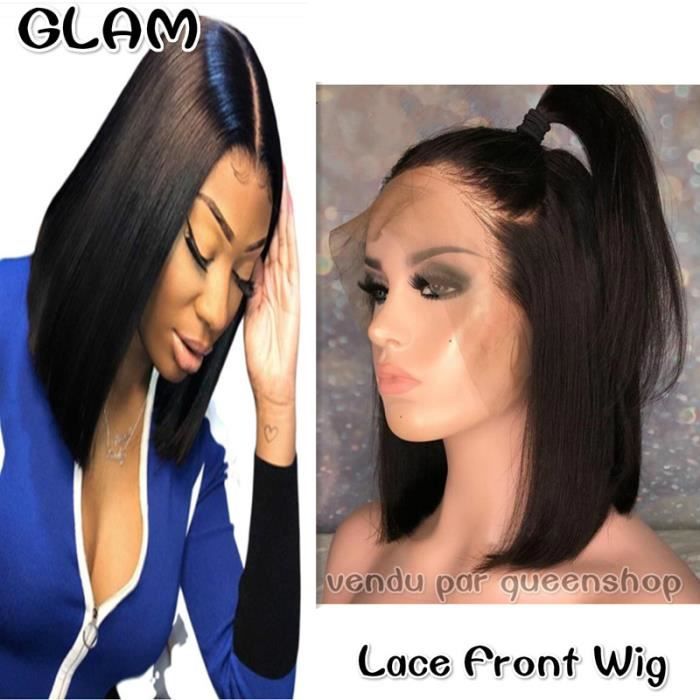 12pouce Lace Front Court lisse Bob dentelle avant cheveux humains perruques pré plumé brésilien Remy