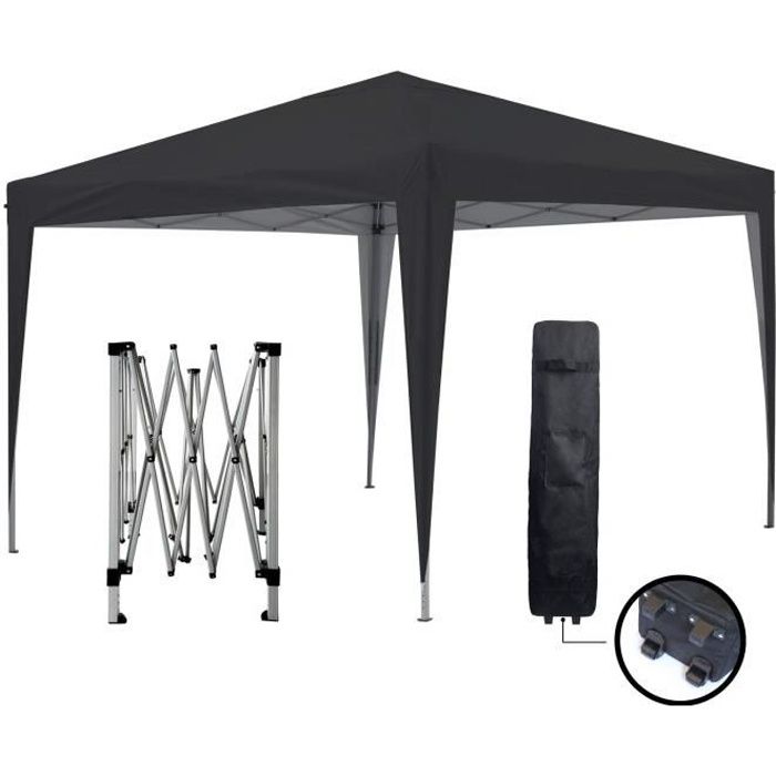 Tonnelle de jardin noire 3x3m ECO BRISO Tube 31mm ALU & ACIER Bâche 220g/m² ENDUIT PVC ÉTANCHE Tente pliante réception + Sac