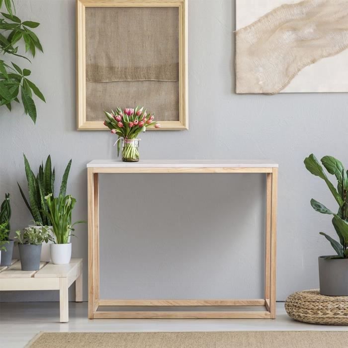 Console en marbre - Décor chêne - L 90 x P 25 x H 75 cm - MIRANDA