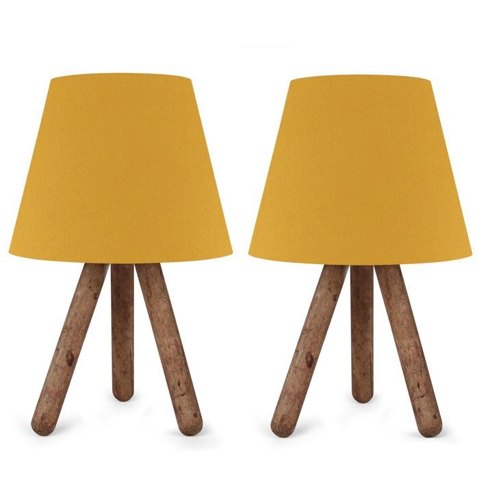 Lot de 2 lampes à poser Lino style scandinave Jaune et trépied en bois