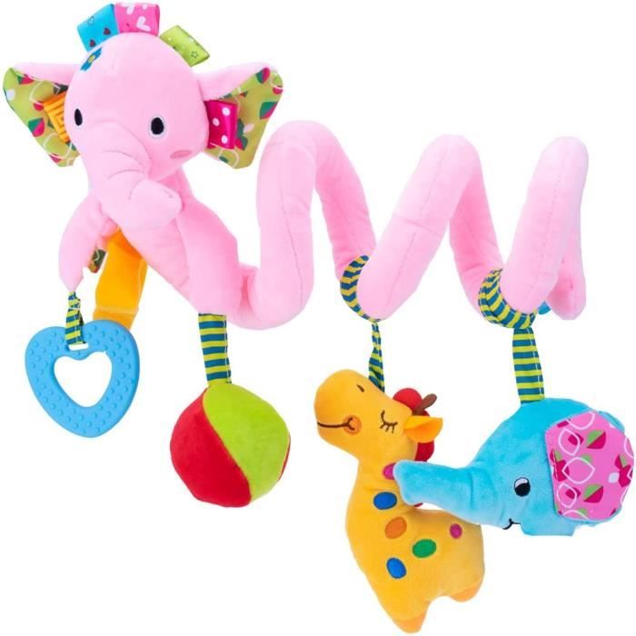 Jouets pour poussettes (éléphant rose) - Jouet Enfant - Spirale d'Activités Bébé - Jouets d'Éveil Puériculture - Garçon et Fille
