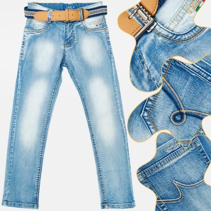 Pantalon Jeans avec ceinture pour Jeune fille, 8-16 ans