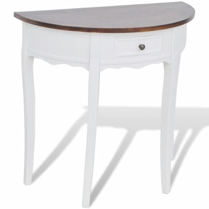 Magnifique Table console avec tiroir et dessus de table marron Demi-ronde