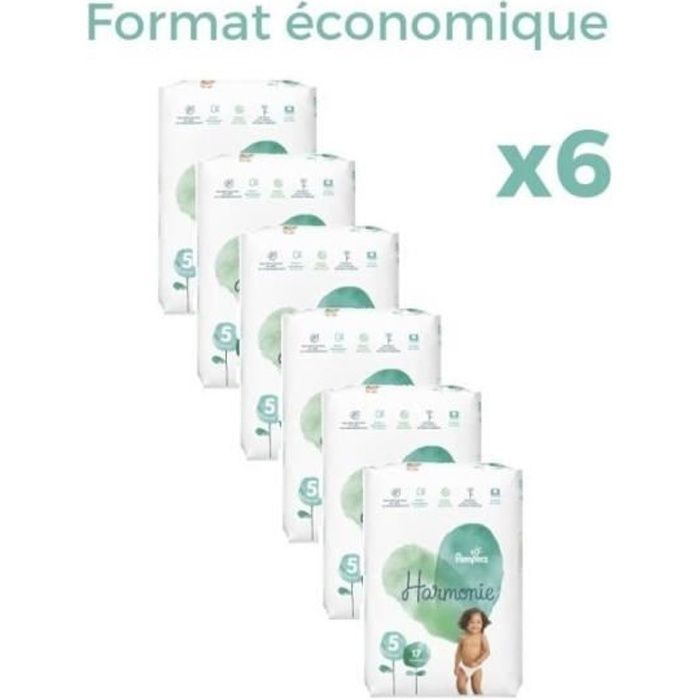 PAMPERS Harmonie Taille 5, 11 kg+, 102 Couches 6x17 - Format pack economique