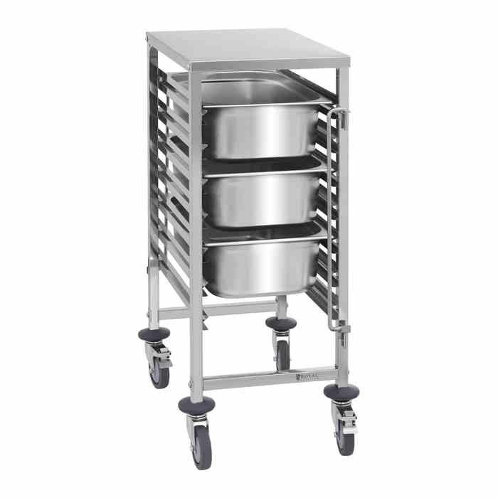 Chariot À Plateaux Cafétéria Glissière Inox Dispositif Anti-Chute Récipients Gn