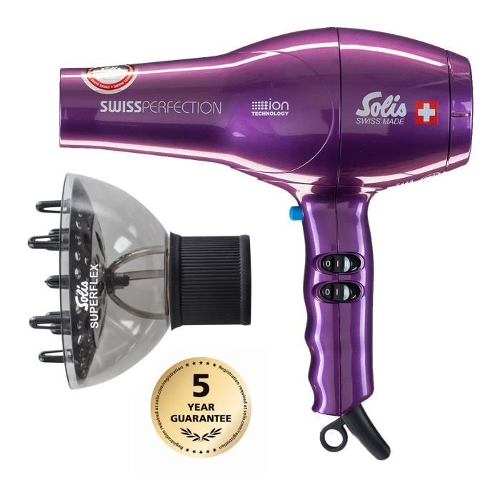 Sèche-cheveux - Technologie Ionique - Violet - Swiss Perfection 440 et Superflex Softstyler Solis