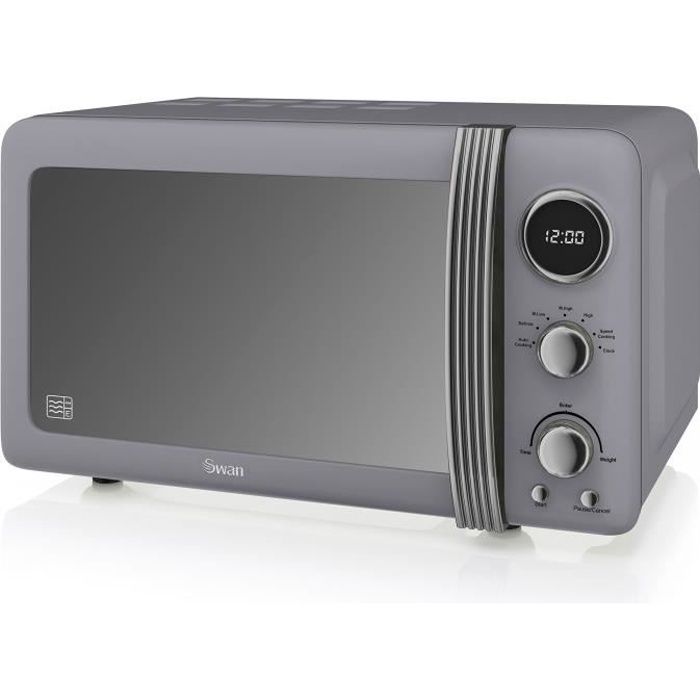 Retro Micro-ondes Numérique 20L, 5 Niveaux Puissance, Décongélation, Minuterie SWAN SM22030GRNEU 800W Gris 55139